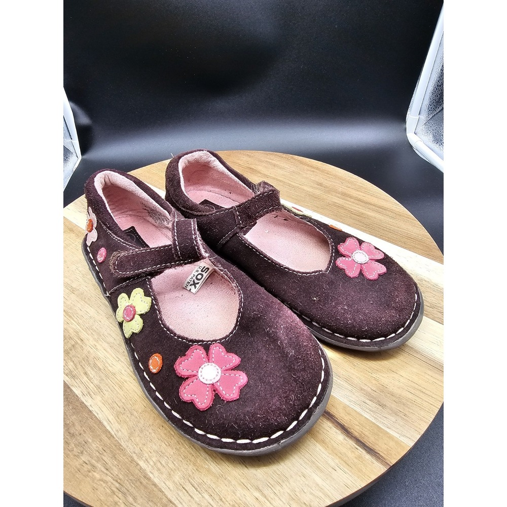 Genuine Kids By Oshkosh Mary Janes Brown Suede With Cute Flowers Kids Size 12